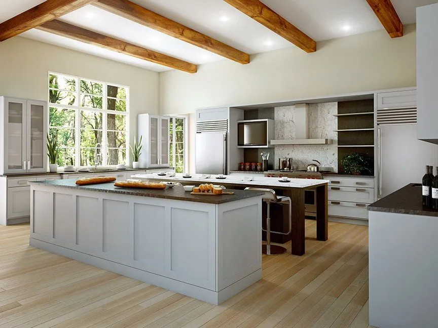 Black Kitchen Cabinets and White Quartz Kitchen Island